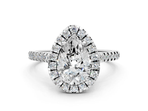 White gold Cushion Diamond Cushion Halo Ring with Pavé Band