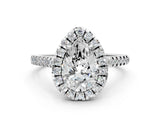 White gold Pear Cut Diamond Cushion Halo Ring with Pavé Band_102