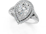 White gold Pear Cut Diamond Double Halo Ring with Pavé Band and Prong Setting_197