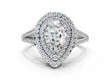 White gold Pear Cut Diamond Double Halo Ring with Pavé Band and Prong Setting_200