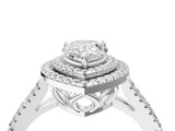 White gold Pear Cut Diamond Double Halo Ring with Pavé Band and Prong Setting_204