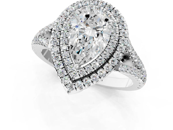 Platinum Pear-Shaped Stacked Double Halo Engagement Ring Setting