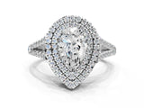 White gold Pear Cut Diamond Double Halo Ring with Pavé Band and Prong Setting_206