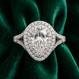 White gold Pear Cut Diamond Double Halo Ring with Split Shank and Prong Setting_63