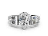 White gold Pear Cut Diamond Engagement Ring with Baguette Side Stones and Channel Set Band_40