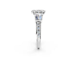 White gold Pear Cut Diamond Engagement Ring with Baguette Side Stones and Channel Set Band_43