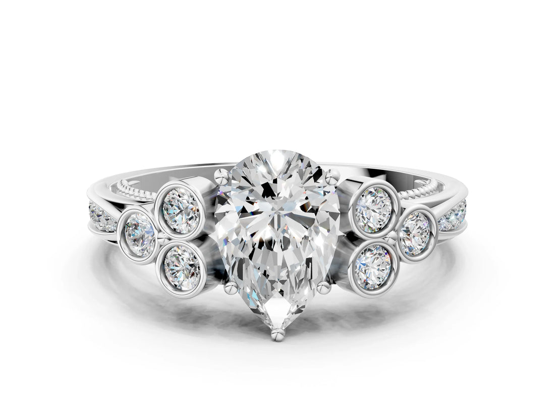White gold Pear Cut Diamond Engagement Ring with Bezel Set Round Side Stones and Prong Setting_71