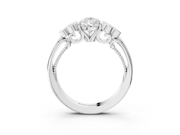 Platinum Pear-Shaped Vintage Engagement Ring Setting with Bezel-Set Shoulder Clusters and Milgrain
