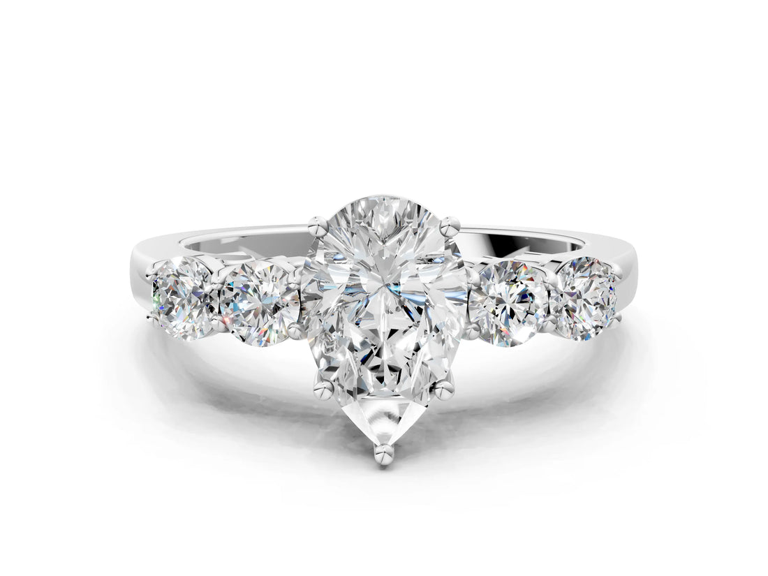White gold Pear Cut Diamond Five-Stone Prong Set White Gold Ring_51