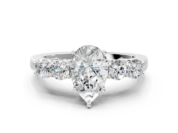 White gold Pear Cut Diamond Five-Stone Prong Set White Gold Ring