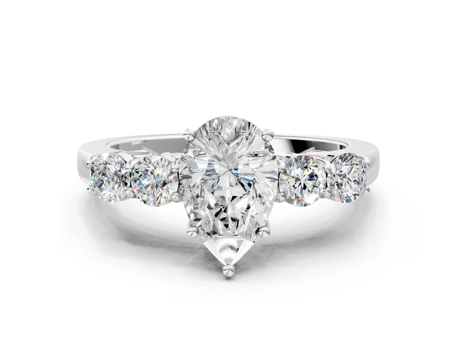 White gold Pear Cut Diamond Five-Stone Prong Set White Gold Ring