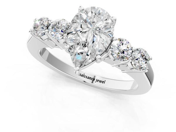 White gold Pear Cut Diamond Five-Stone Prong Set White Gold Ring
