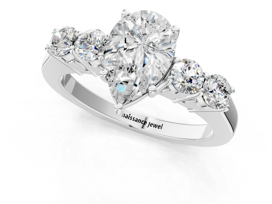 White gold Pear Cut Diamond Five-Stone Prong Set White Gold Ring