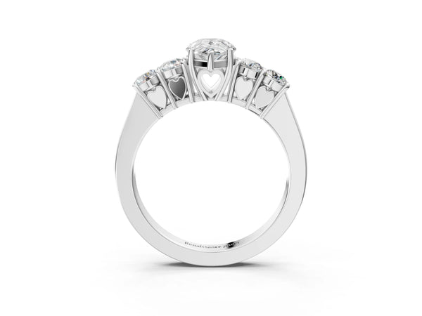 White gold Pear Cut Diamond Five-Stone Prong Set White Gold Ring