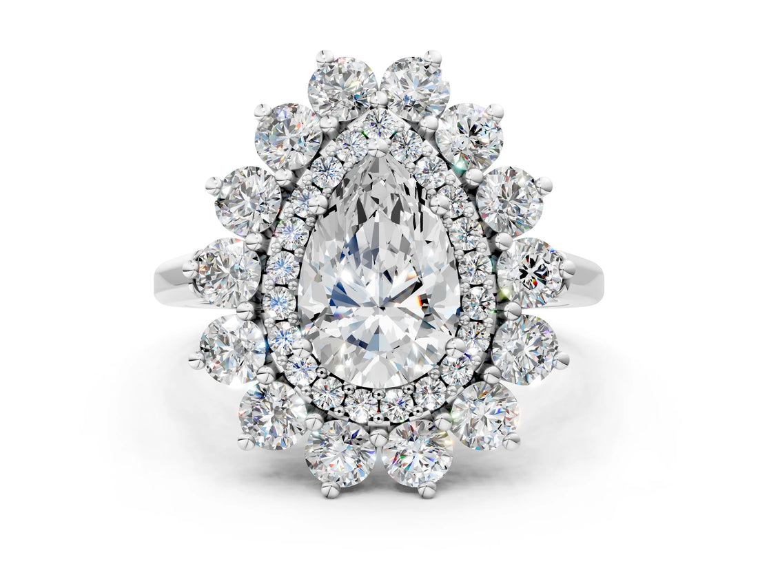 White gold Pear Cut Diamond Floral Double Halo Engagement Ring with Prong Setting_43