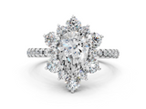 White gold Pear Cut Diamond Floral Halo Pave Band with Prong Setting_37