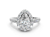 White gold Pear Cut Diamond Floral Halo Ring with Pavé Band and Prong Setting_10