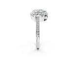 White gold Pear Cut Diamond Floral Halo Ring with Pavé Band and Prong Setting_12