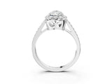 White gold Pear Cut Diamond Floral Halo Ring with Pavé Band and Prong Setting_13