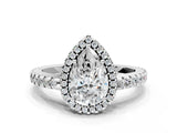 White gold Pear Cut Diamond Halo Engagement Ring with Pavé Band and Prong Setting_53