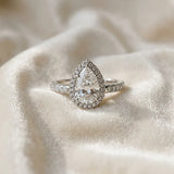 White gold Pear Cut Diamond Halo Engagement Ring with Pavé Band and Prong Setting_68
