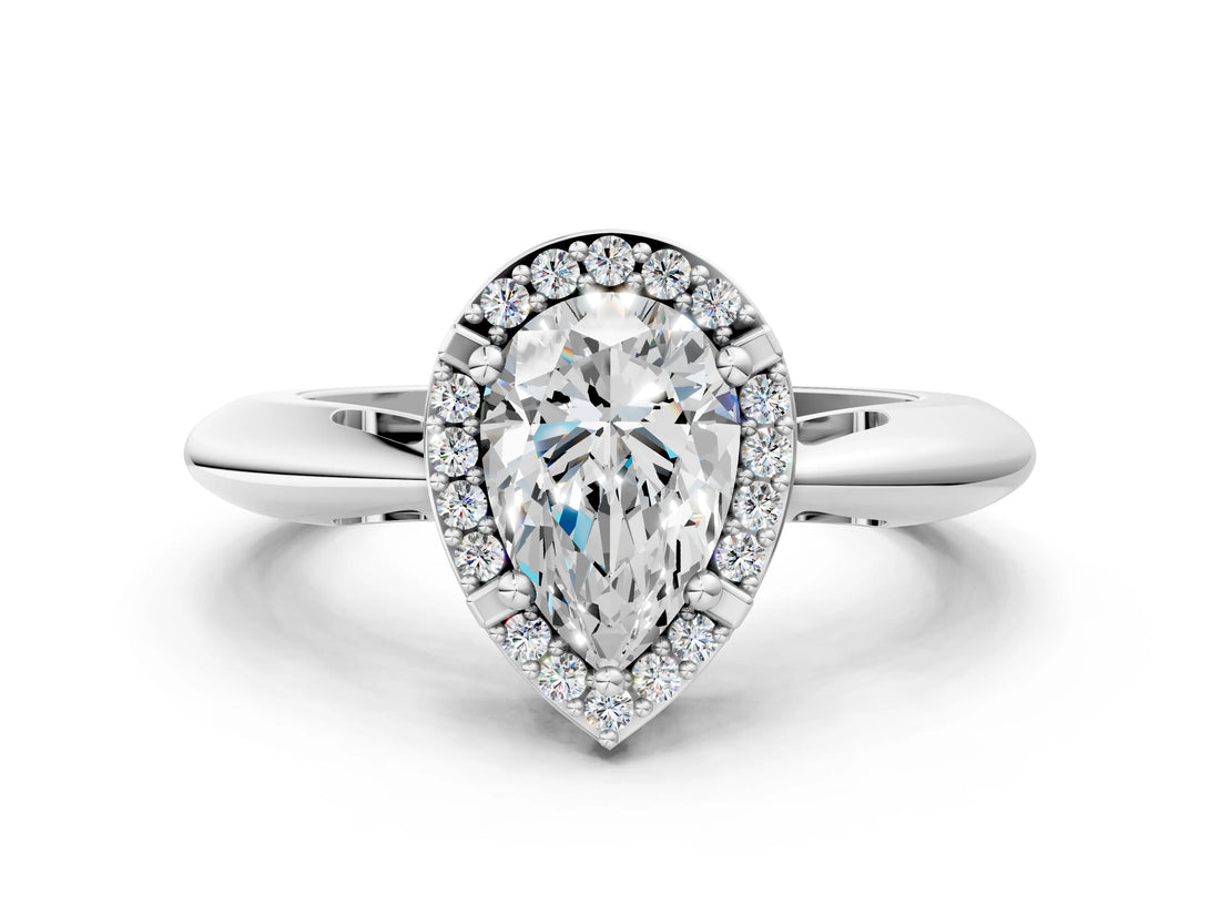 White gold Pear Cut Diamond Halo Engagement Ring with Split Shank and Four-Prong Setting_126