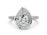 White gold Pear Cut Diamond Halo Ring with Bezel Frame and Pavé Band_82