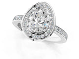 White gold Pear Cut Diamond Halo Ring with Bezel Frame and Pavé Band_83