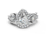 White gold Pear Cut Diamond Halo Ring with Milgrain Pavé Band and Four-Prong Setting_59
