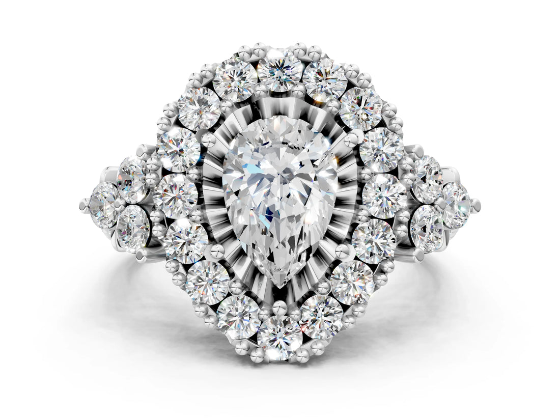 White gold Pear Cut Diamond Halo Ring with Pavé Band and Four-Prong Setting_63