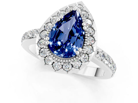 White gold Pear Cut Diamond Halo Ring with Pavé Band and Prong Setting_1