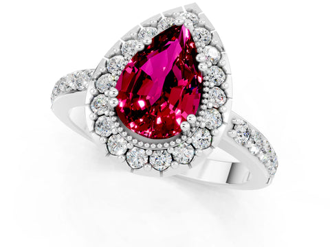 White gold Pear Cut Diamond Halo Ring with Pavé Band and Prong Setting_1
