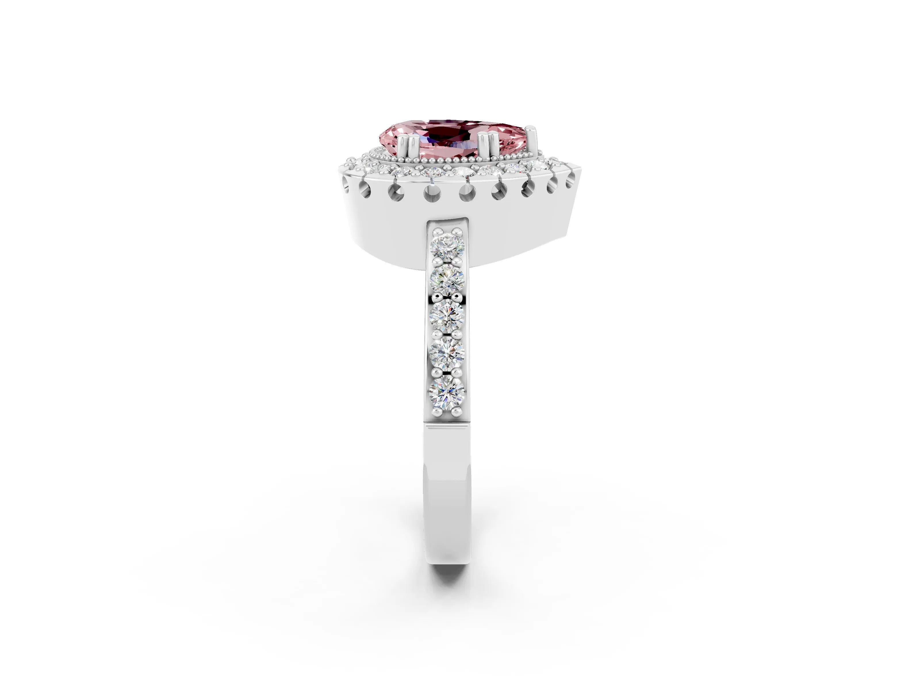 White gold Pear Cut Diamond Halo Ring with Pavé Band and Prong Setting_2