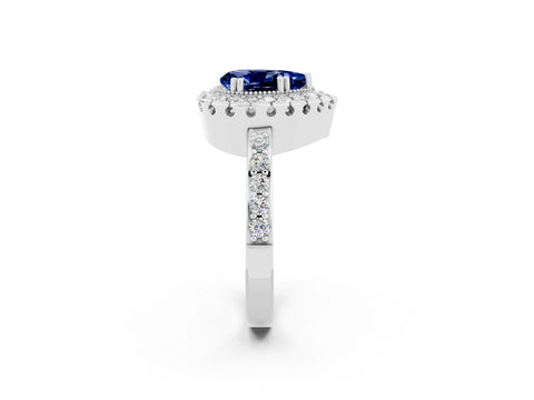 White gold Pear Cut Diamond Halo Ring with Pavé Band and Prong Setting_2