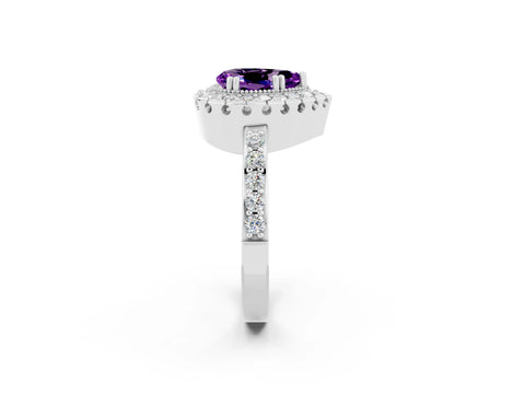 White gold Pear Cut Diamond Halo Ring with Pavé Band and Prong Setting_2