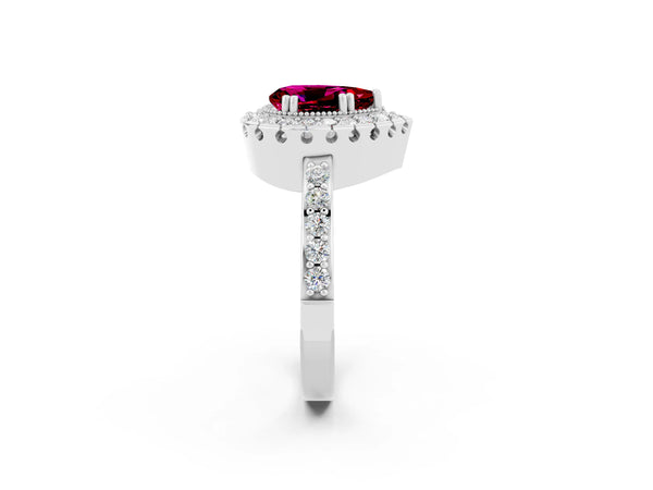 Silver Pear Cut Garnet Halo Ring with Pavé Band and Prong Setting