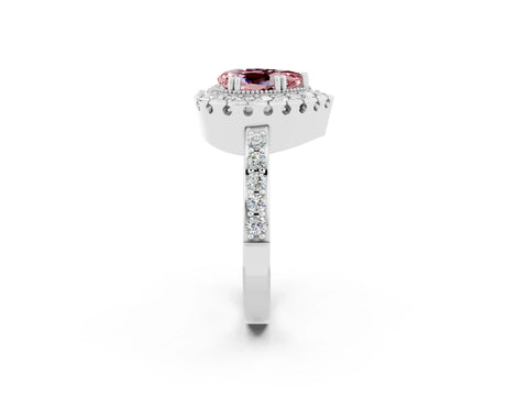 White gold Pear Cut Diamond Halo Ring with Pavé Band and Prong Setting_2