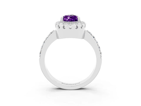 White gold Pear Cut Diamond Halo Ring with Pavé Band and Prong Setting_3
