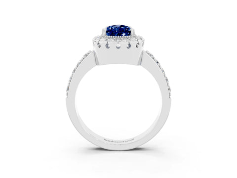 White gold Pear Cut Diamond Halo Ring with Pavé Band and Prong Setting_3