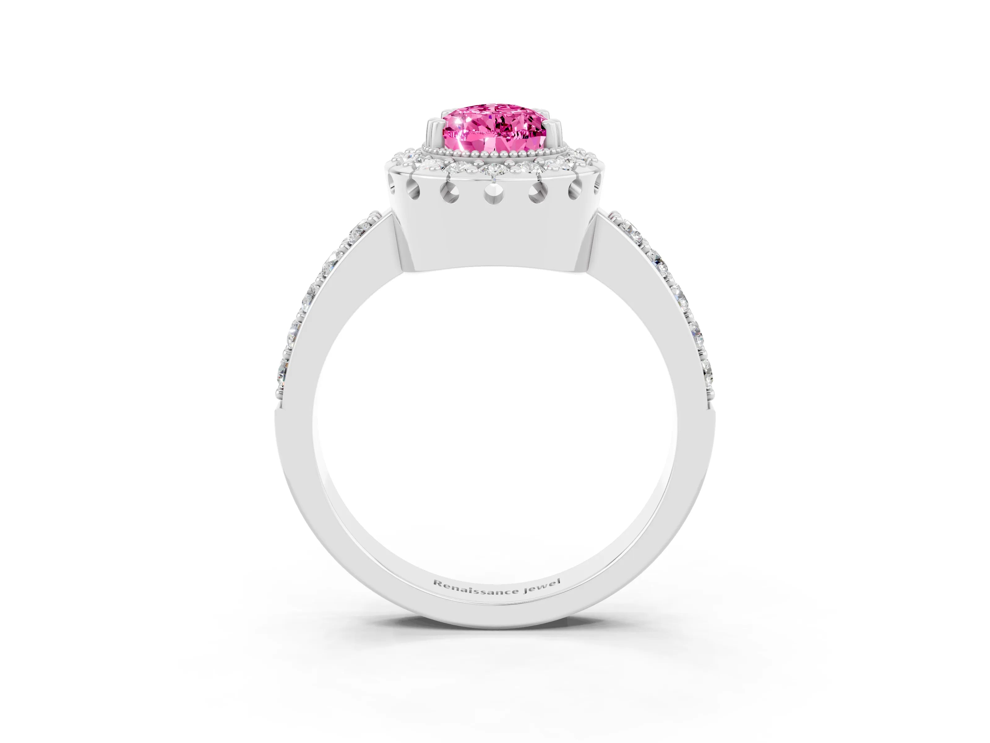 White gold Pear Cut Diamond Halo Ring with Pavé Band and Prong Setting_3