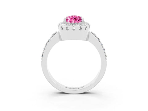 White gold Pear Cut Diamond Halo Ring with Pavé Band and Prong Setting_3