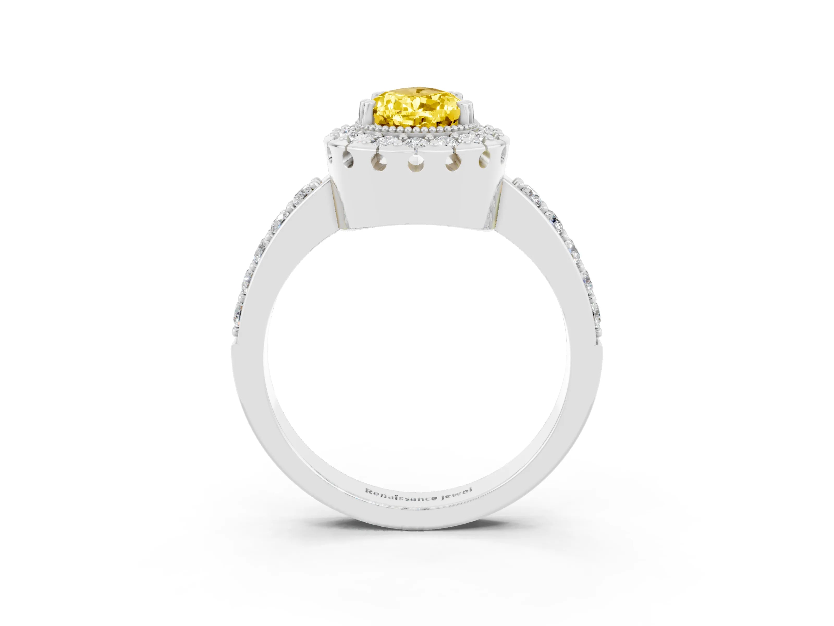 White gold Pear Cut Diamond Halo Ring with Pavé Band and Prong Setting_3