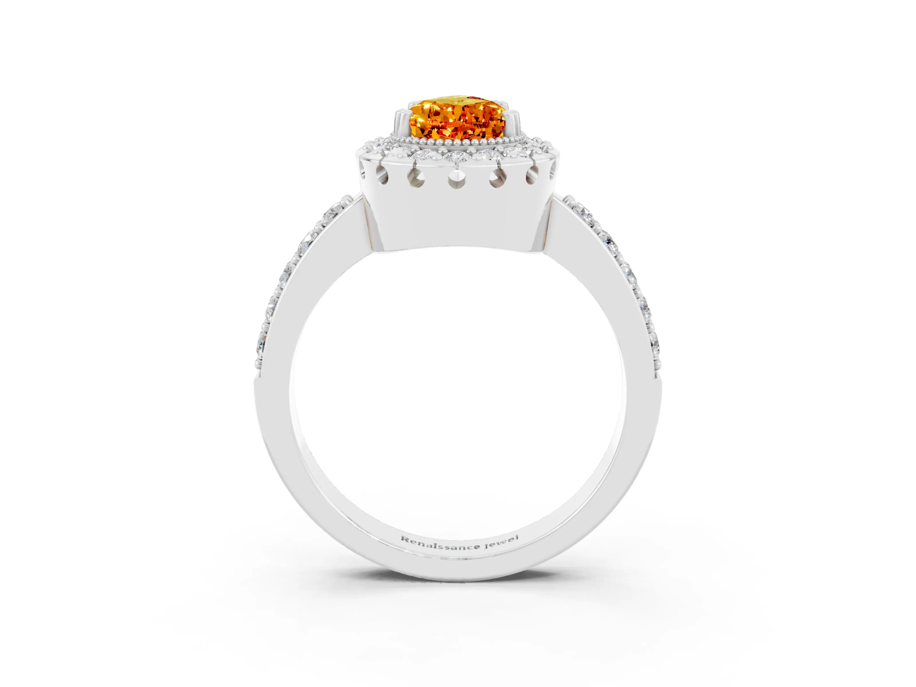 White gold Pear Cut Diamond Halo Ring with Pavé Band and Prong Setting_3