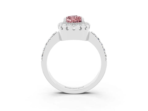 White gold Pear Cut Diamond Halo Ring with Pavé Band and Prong Setting_3