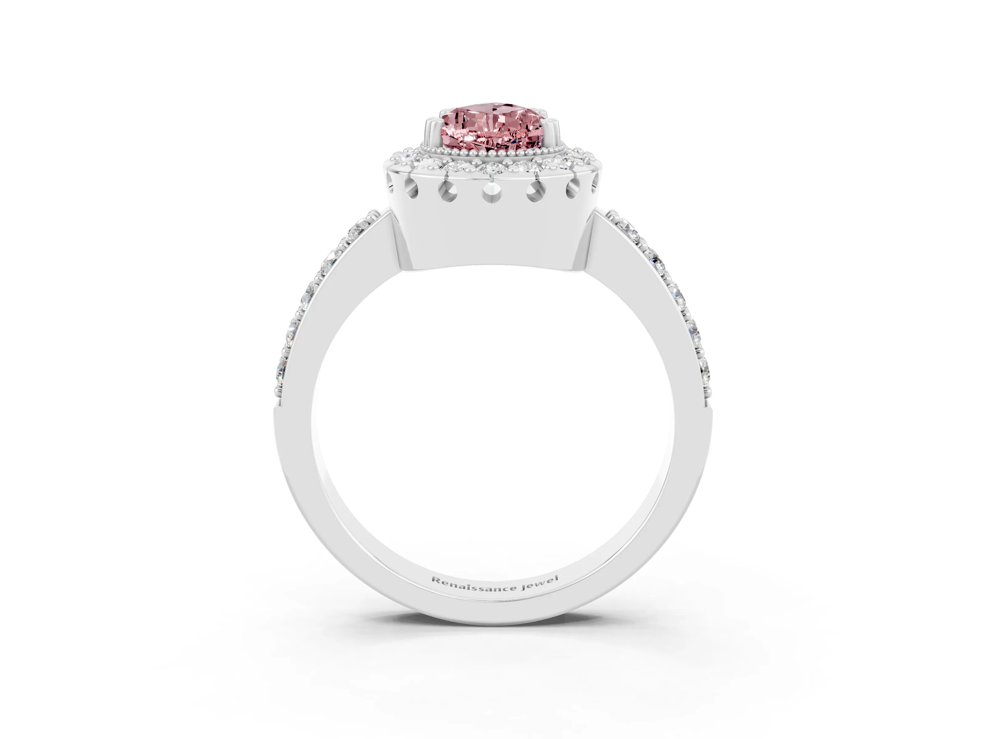White gold Pear Cut Diamond Halo Ring with Pavé Band and Prong Setting_3