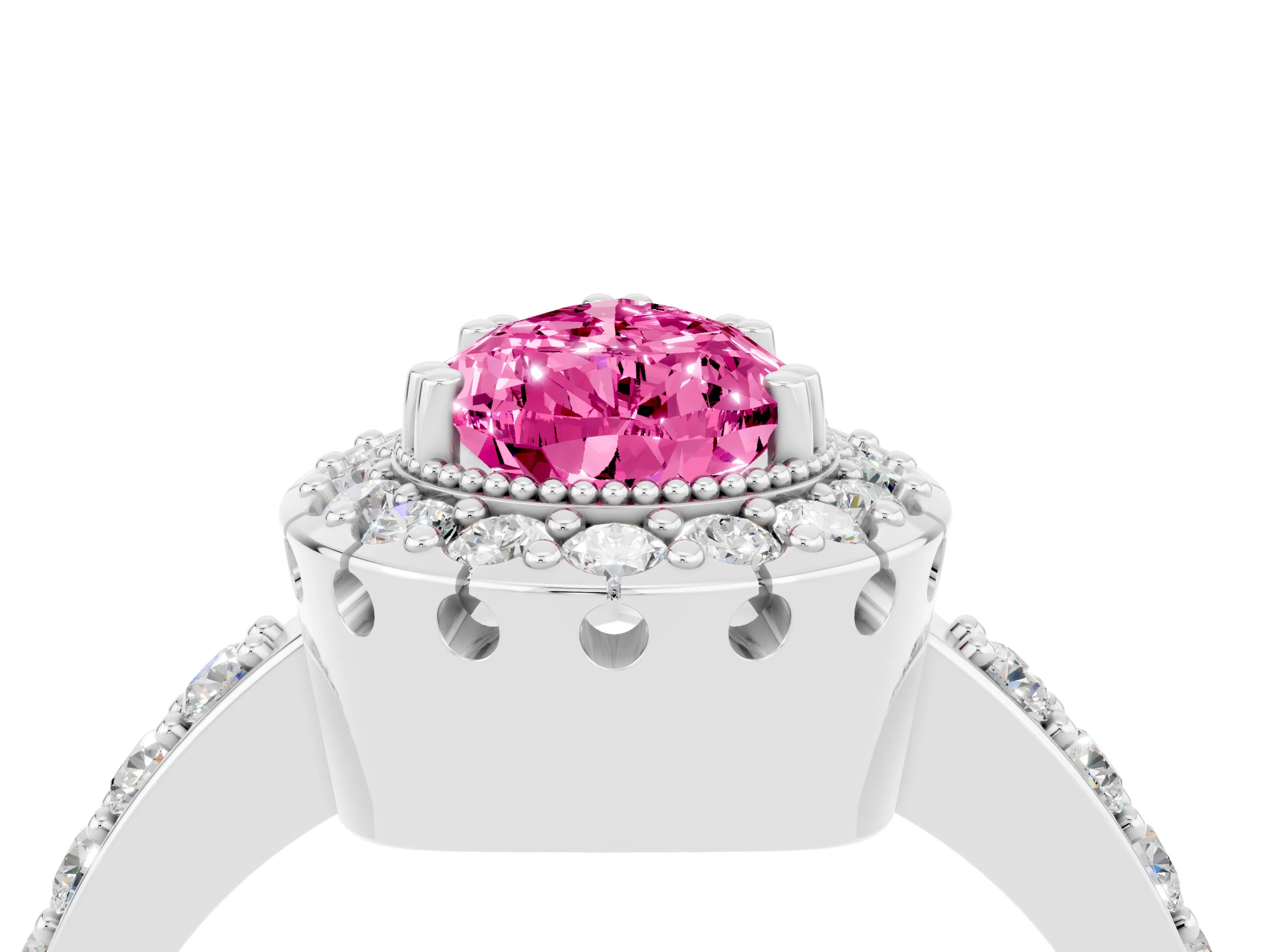 White gold Pear Cut Diamond Halo Ring with Pavé Band and Prong Setting_4