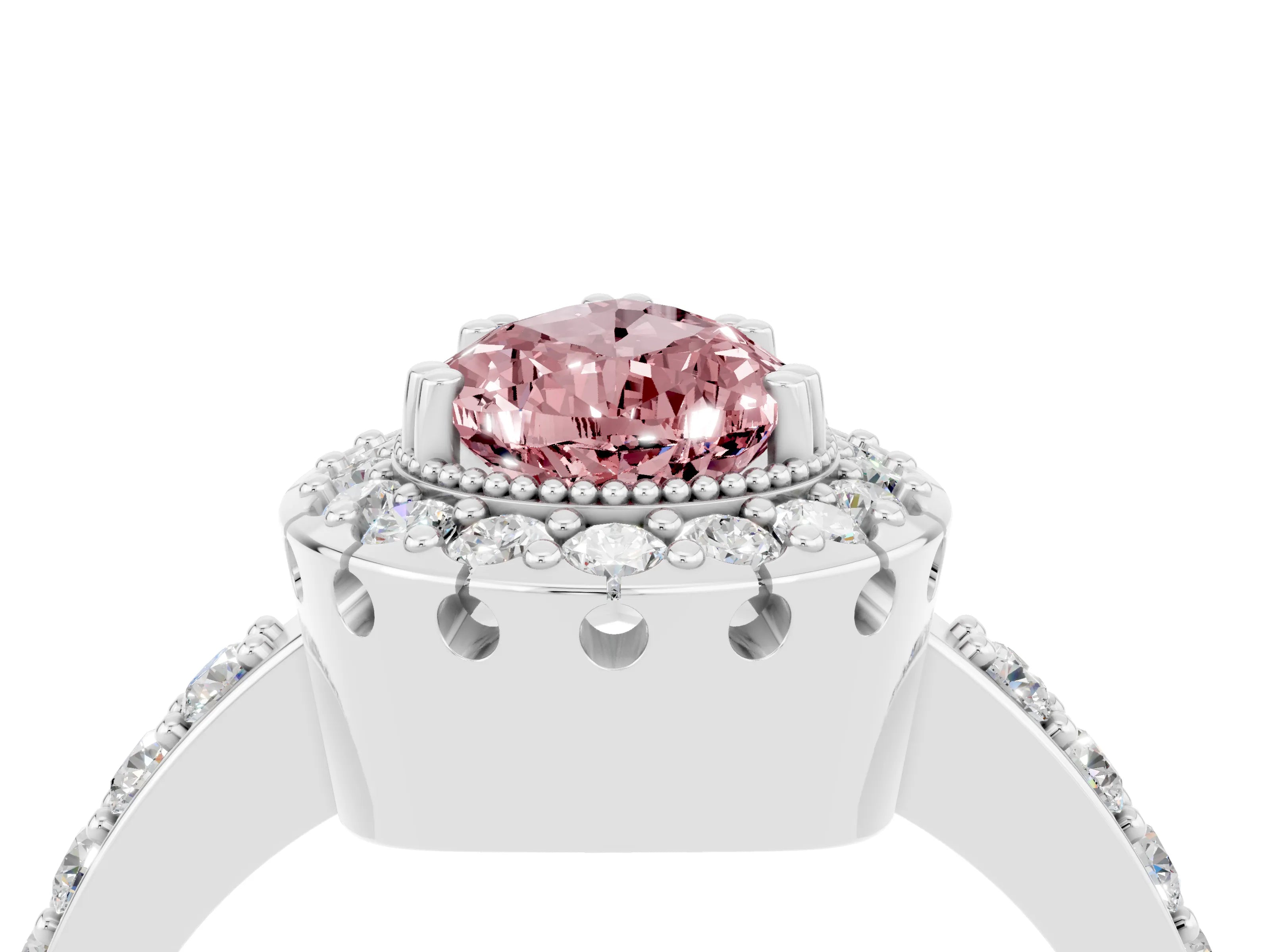 White gold Pear Cut Diamond Halo Ring with Pavé Band and Prong Setting_4