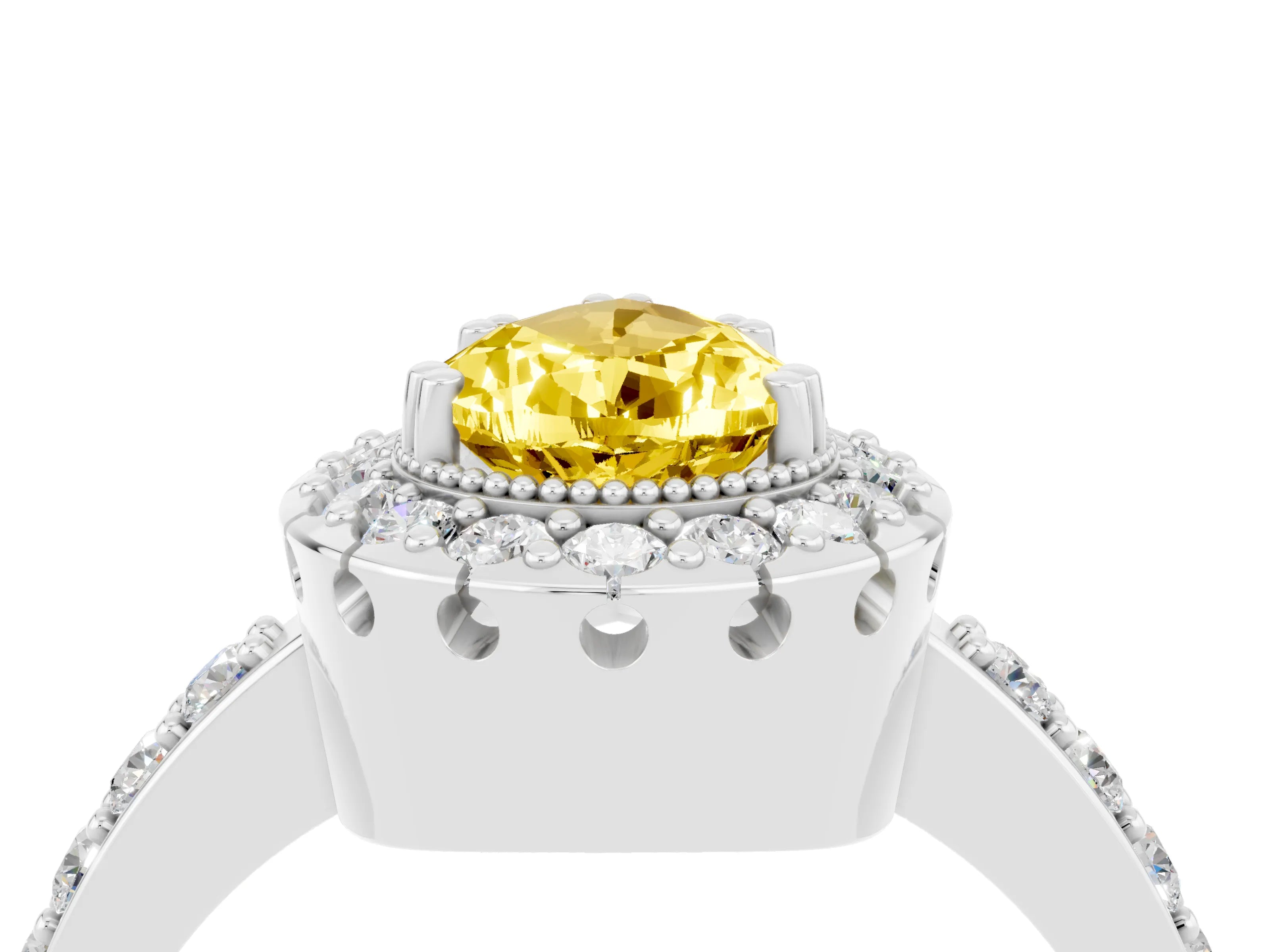 White gold Pear Cut Diamond Halo Ring with Pavé Band and Prong Setting_4