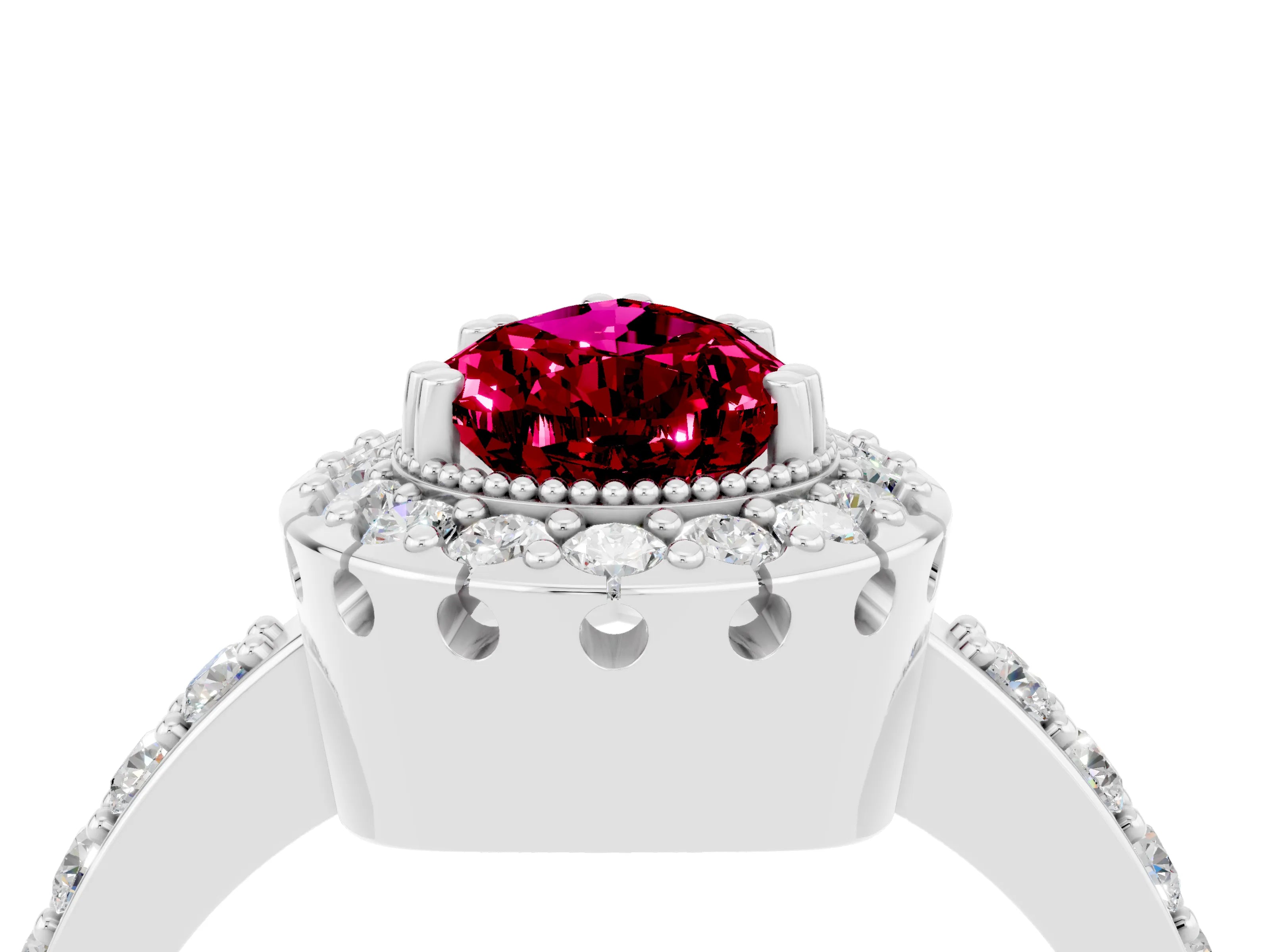 White gold Pear Cut Diamond Halo Ring with Pavé Band and Prong Setting_4