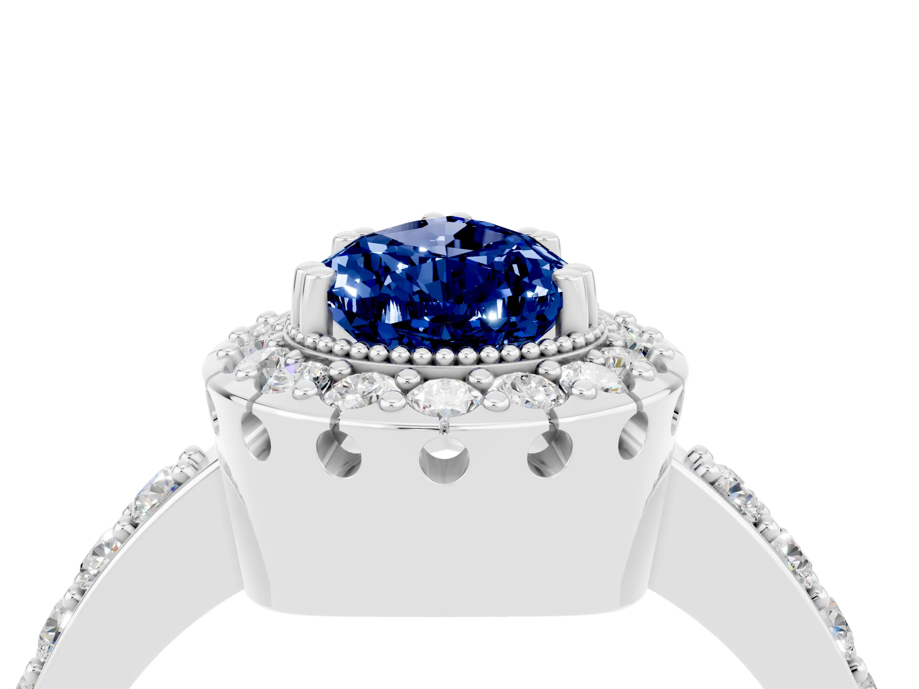 White gold Pear Cut Diamond Halo Ring with Pavé Band and Prong Setting_4